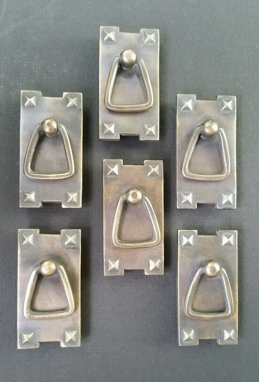 6 Mission Stickley antique style brass vertical ring handles pulls 2 1/2" #H25