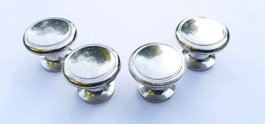 4 Vtg STYLE Round CHROME CABINET DOOR CUPBOARD CHEST DRAWER KNOBS 7/8" #K23