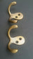 2 Small Double Coat Hat Hooks Solid Brass Antique Vintage style 2 1/2" #C1