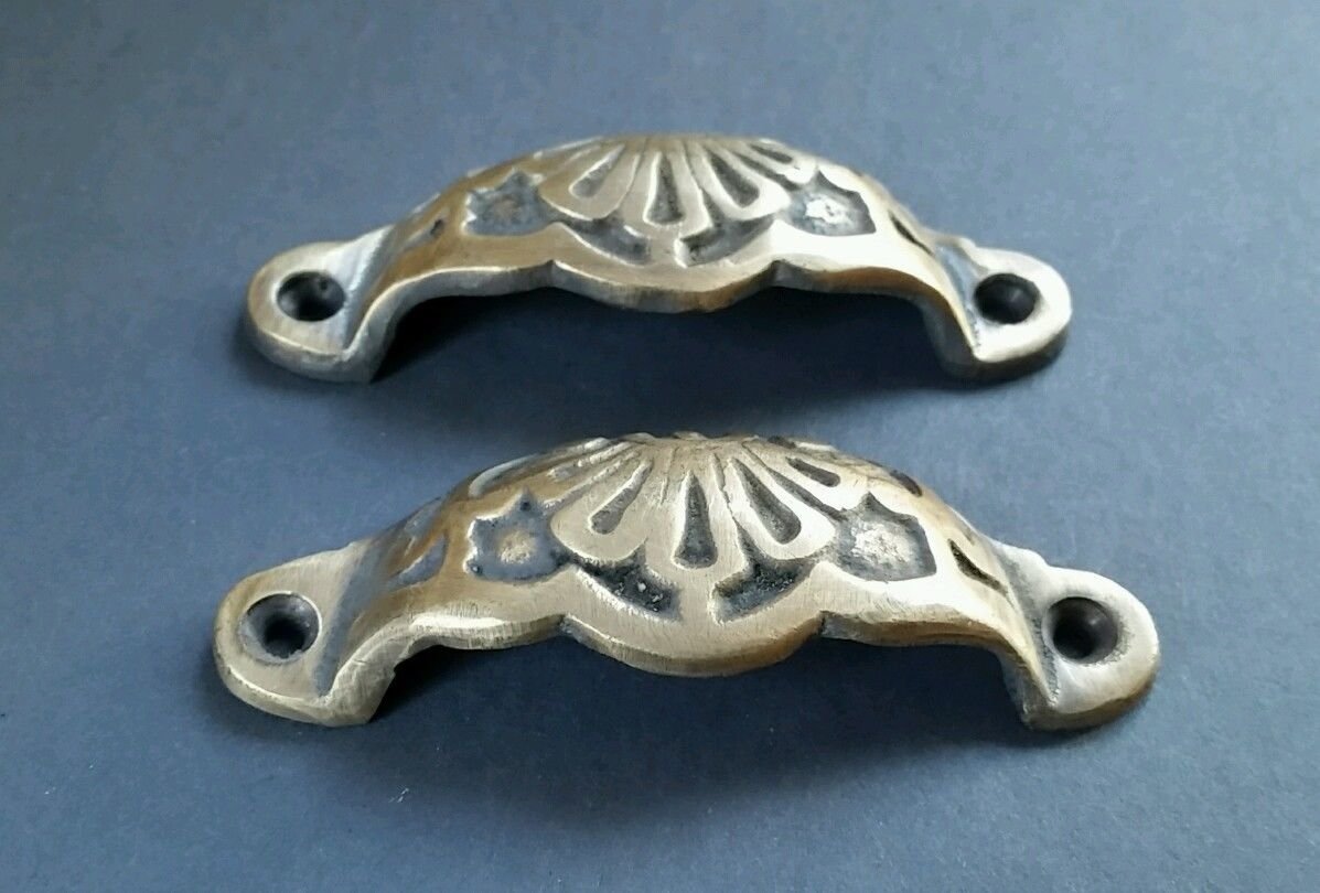 2 Apothecary Drawer Cup Bin Pulls Handles Antique Victorian Style 3 9/16" #A2