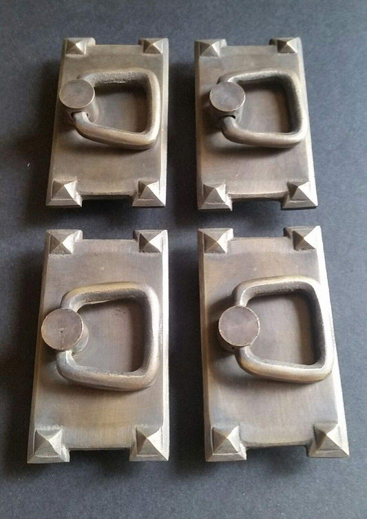 4 Mission Stickley Brass Antique Style Horizontal Handles Ring Pulls #H26