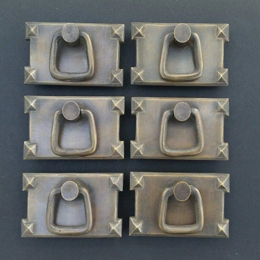 6 Mission Stickley Antique Style Brass Horizontal Ring Handles pulls #H26