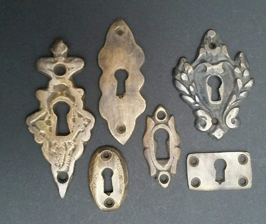 6 Various Antique Style Escutcheon Key Hole Covers Ornate 1-3" Solid Brass #E
