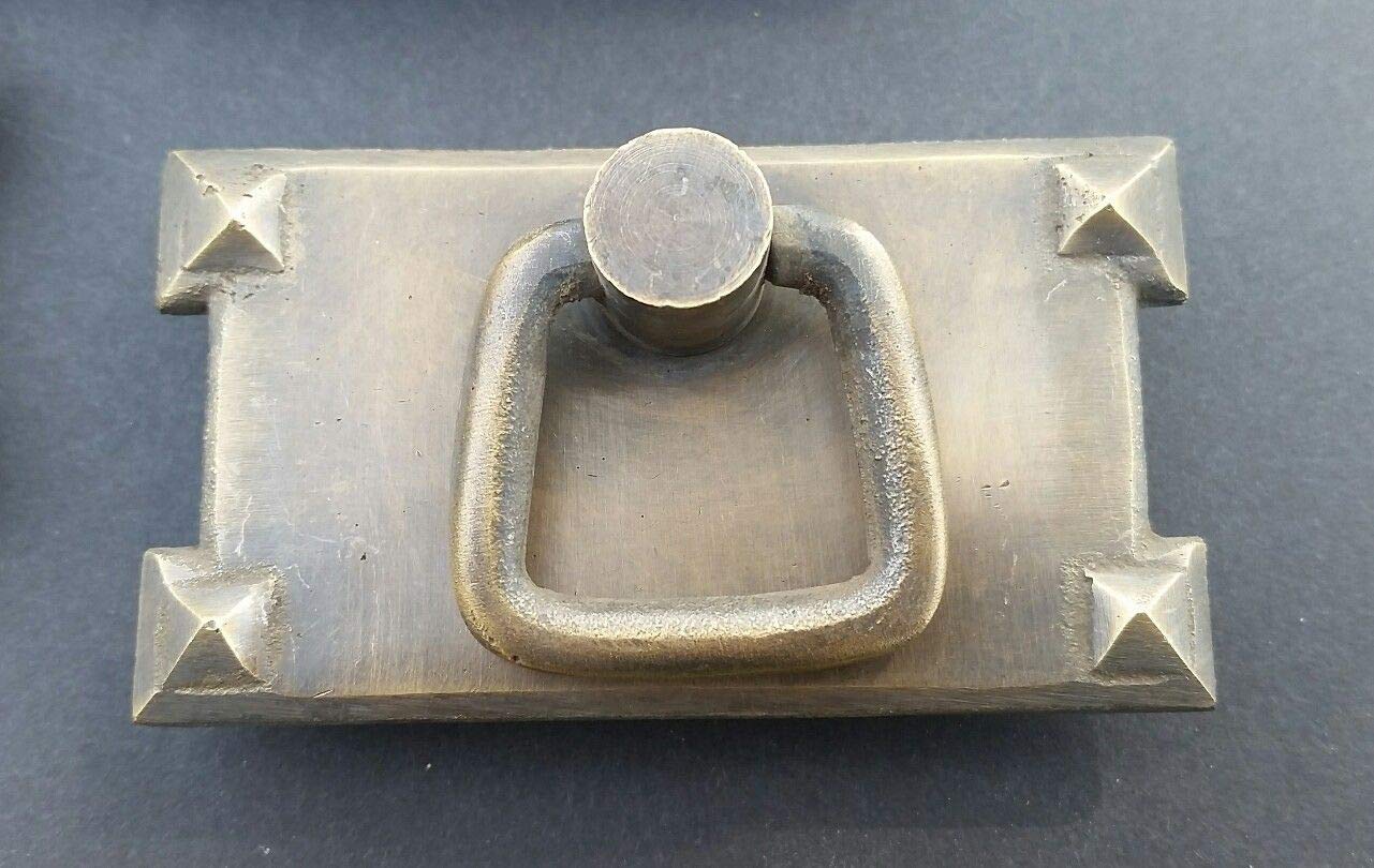 4 Mission Stickley Brass Antique Style Horizontal Handles Ring Pulls #H26