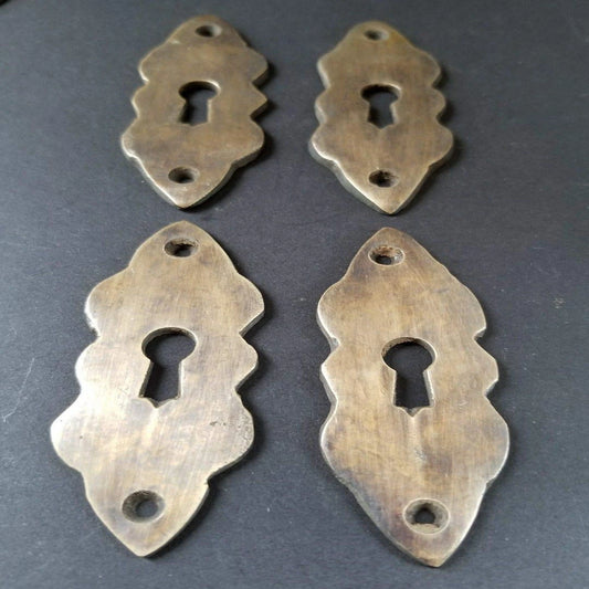 4 Vintage Antique Brass escutcheons 2 3/4" Tall x 1" Wide, Jewelry Component #E3