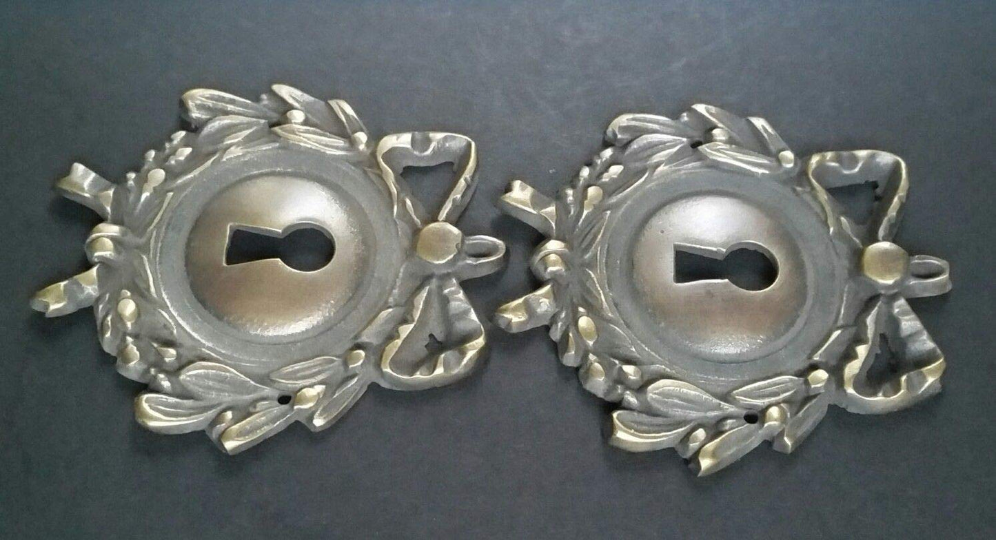 2 Vintage Antique Style Ornate French Escutcheons Key Hole Covers, Jewelry Component 2 3/4" #E12