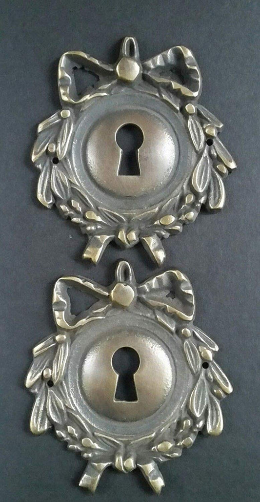 2 Vintage Antique Style Ornate French Escutcheons Key Hole Covers, Jewelry Component 2 3/4" #E12