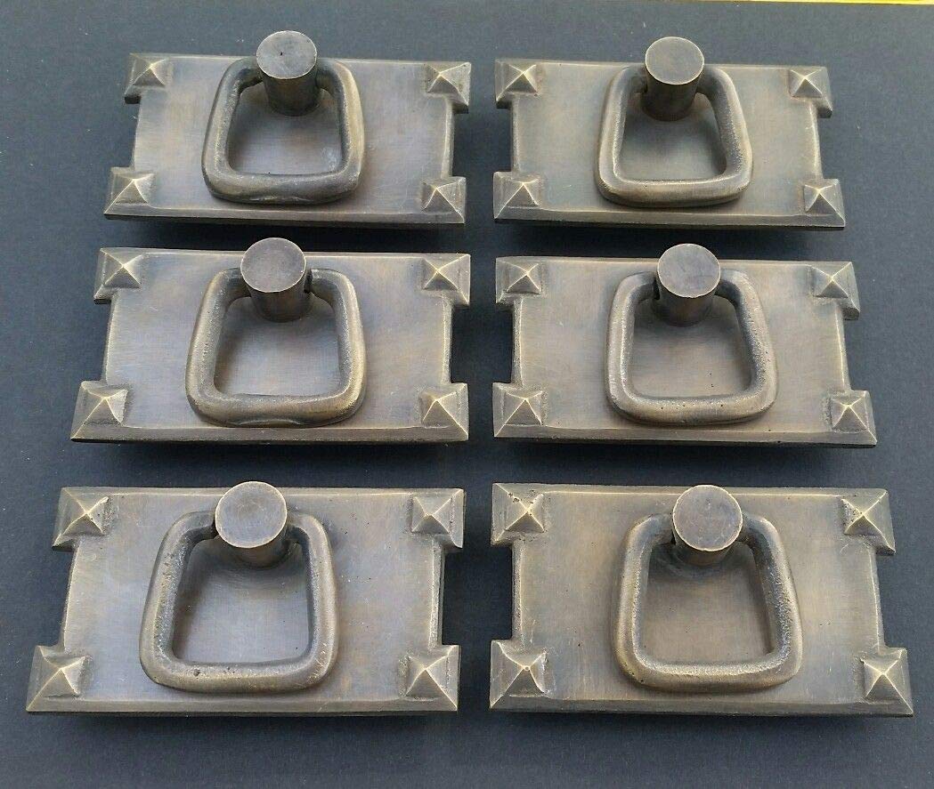 6 Mission Stickley Antique Style Brass Horizontal Ring Handles pulls #H26