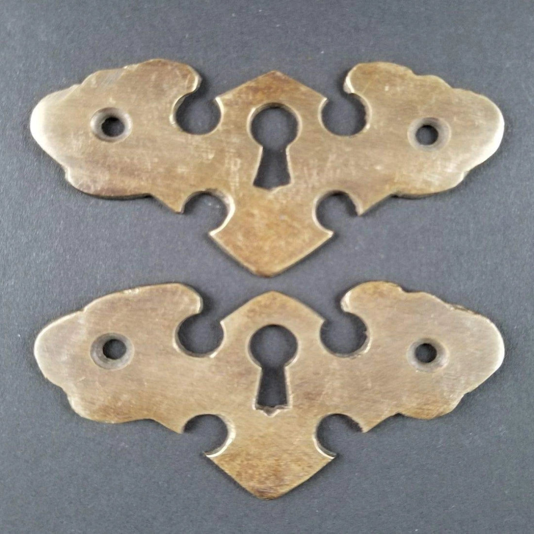 2 Vintage Antique Ornate Brass Escutcheons Keyhole Covers 2 1/2" Wide #E17