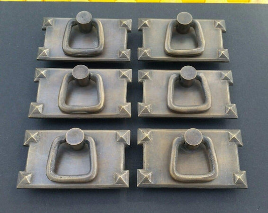 6 Mission Stickley Antique Style Brass Horizontal Ring Handles pulls #H26