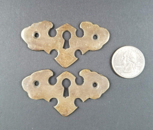 2 Vintage Antique Ornate Brass Escutcheons Keyhole Covers 2 1/2" Wide #E17