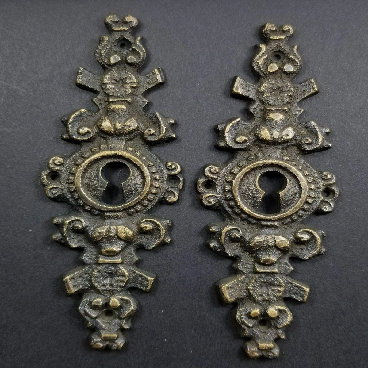 2 VTG. Antique Style French Escutcheons Key Hole Cover 4-1/4" Jewelry Component Part #E19