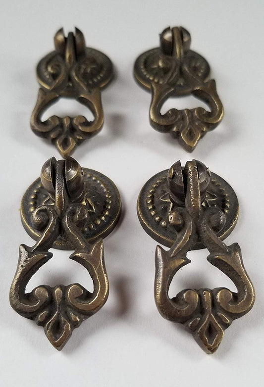 4 Teardrop Handles Pulls Ornate Victorian Antique Style 2" with 4 Bolts # H8