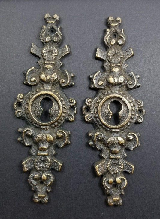 2 VTG. Antique Style French Escutcheons Key Hole Cover 4-1/4" Jewelry Component Part #E19