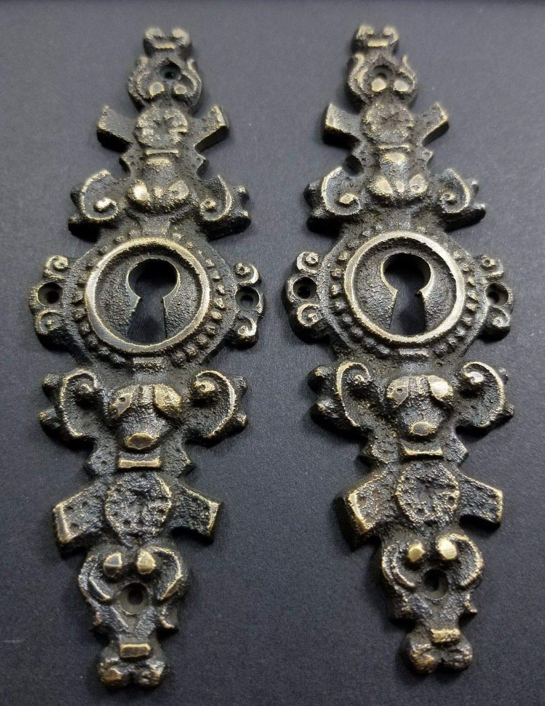 2 VTG. Antique Style French Escutcheons Key Hole Cover 4-1/4" Jewelry Component Part #E19