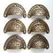 6 Antique Victorian Style Vintage Brass Apothecary Bin Pull Handles 3 7/16" #A5