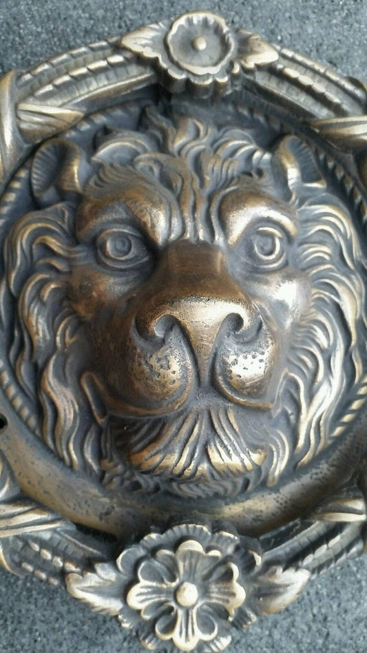 Unique, Hand Made, Large Solid Brass, 4lb, Lion Head Door Knocker 8"dia. #D3