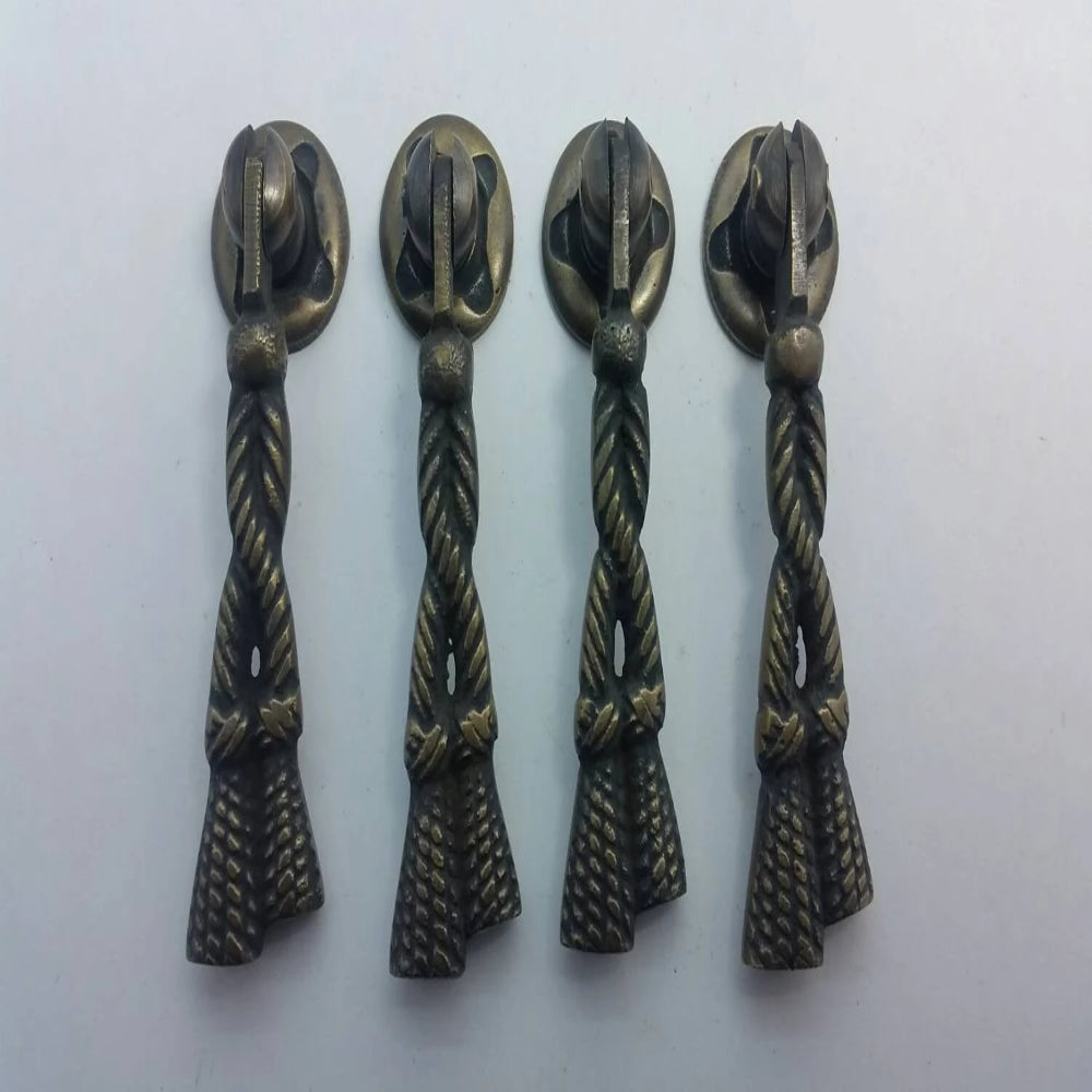 4 Decorative Classic Rope and Tassel Handles in Solid Tarnished Brass 2 3/4" #H5