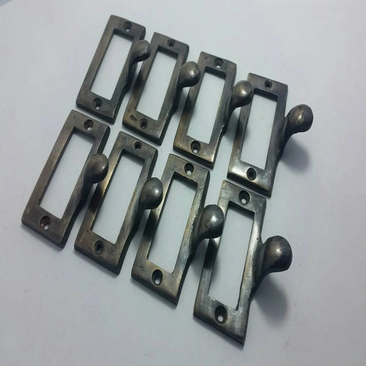 8 Brass File Cabinet Drawer Label Holder Pulls 2 1/8" wide #F2