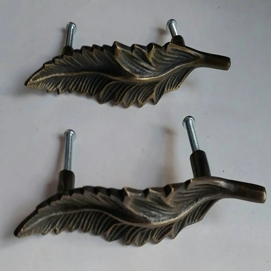Pair of American Beech Leaf handle pulls 4"long overall, organic natural design #P7