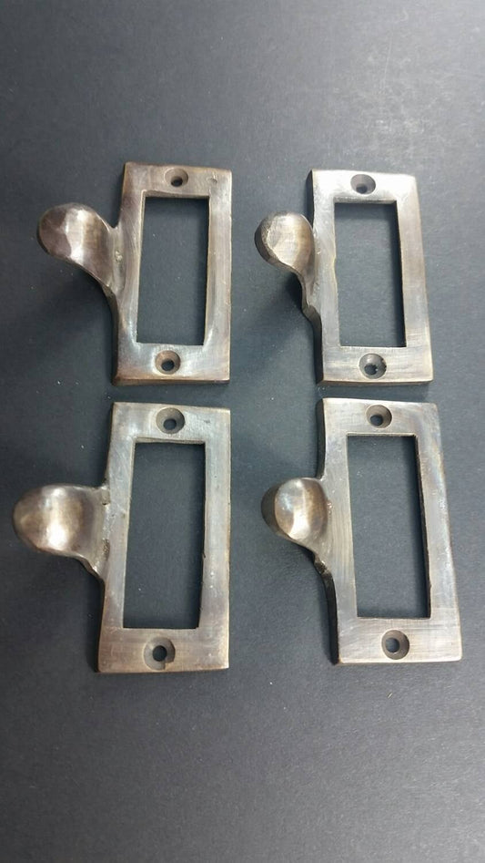 4 Brass File Cabinet Drawer Label Holder Pulls 2 1/8" wide #F2