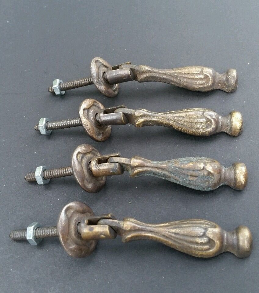 4 Pendant Brass Handle Pulls w. screws 2 5/8" Antique Classic Style #Z4