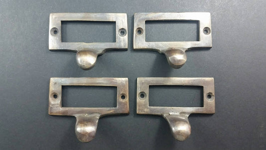 4 Brass File Cabinet Drawer Label Holder Pulls 2 1/8" wide #F2