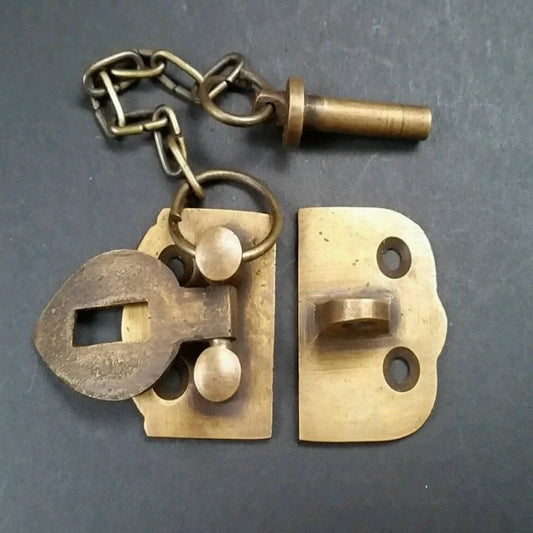 Unique Vintage Cabin Cabinet Door Pin Latch, Solid Brass Hasp Lock Gate.Unlaquered. 1 3/4" #X4