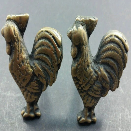Set of 2 Rooster, Chicken Cabinet Drawer Door Knobs Pulls Solid Brass, Country #K13