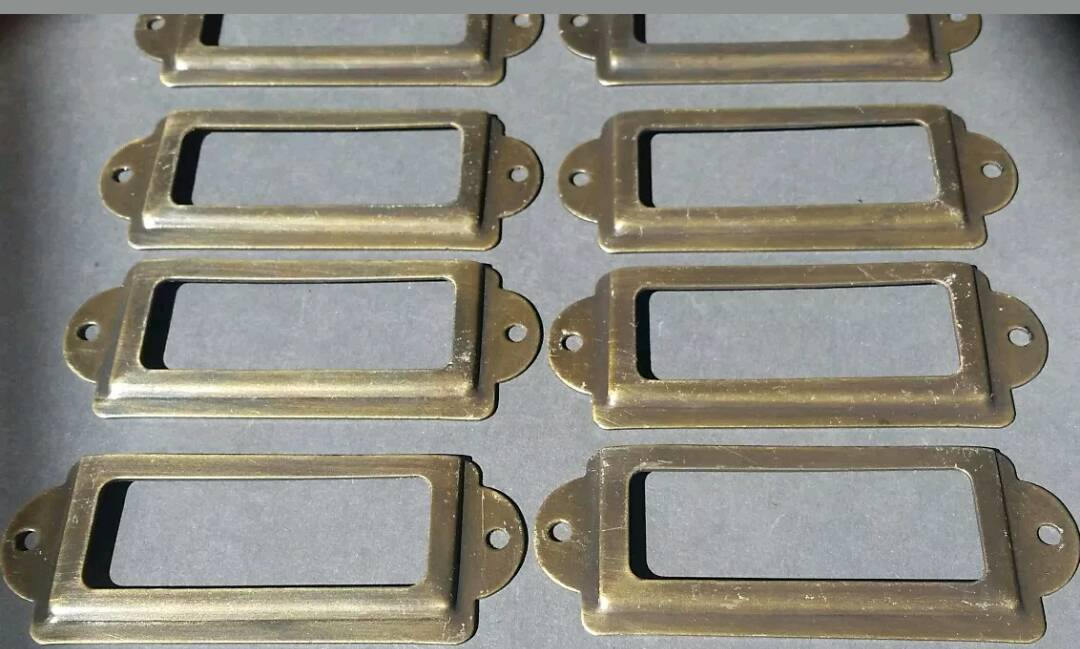 10 Antique brass vintage file cardholder label holders 3 1/2" x 1 5/16" #F4