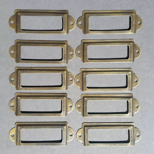 10 Antique brass vintage file cardholder label holders 3 1/2" x 1 5/16" #F4