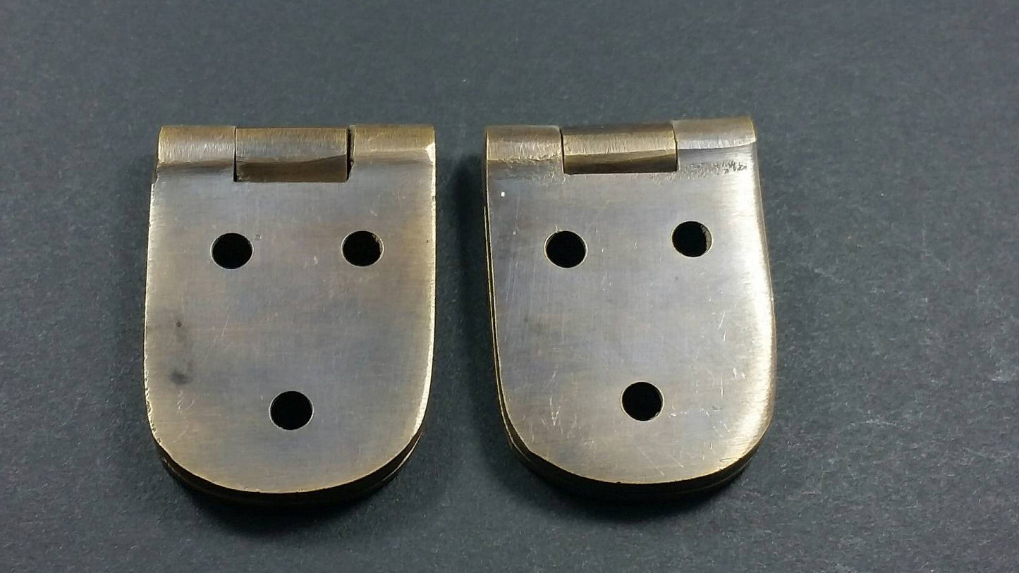 Pair of Small Brass Cabinet or Chest Surface/Butt, Antique Vintage style Hinges, oval ends 3"w #X18