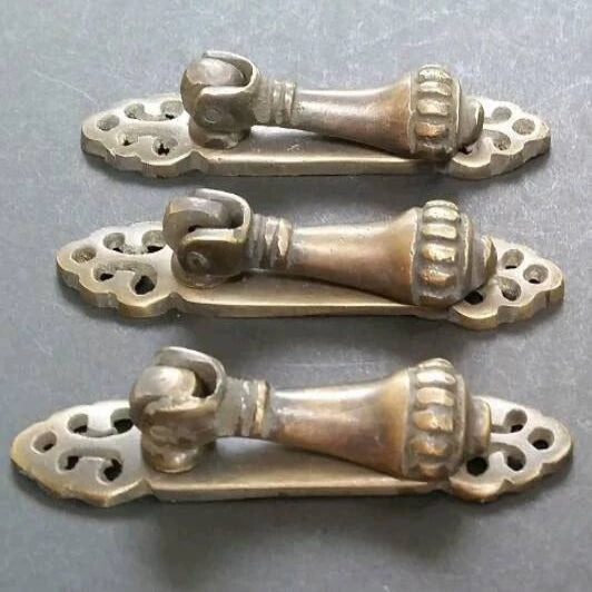 4 Vintage Style Victorian Vertical Mount Ornate Drop Pulls Handles Solid Brass 2-7/8"#H6