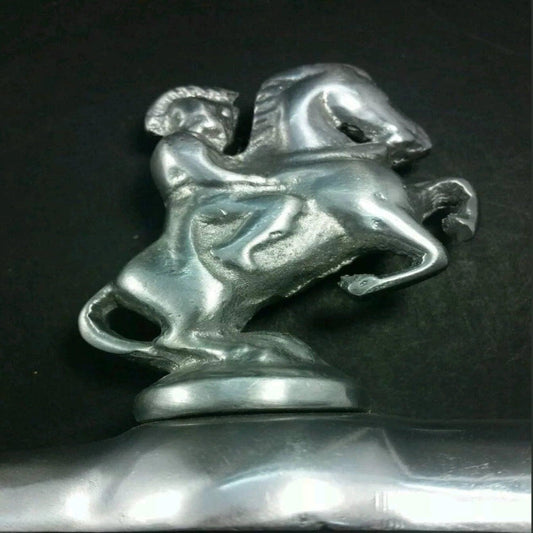 Vespa motorcycle Horseman hood/fender ornament emblem 6 1/4" Deco style