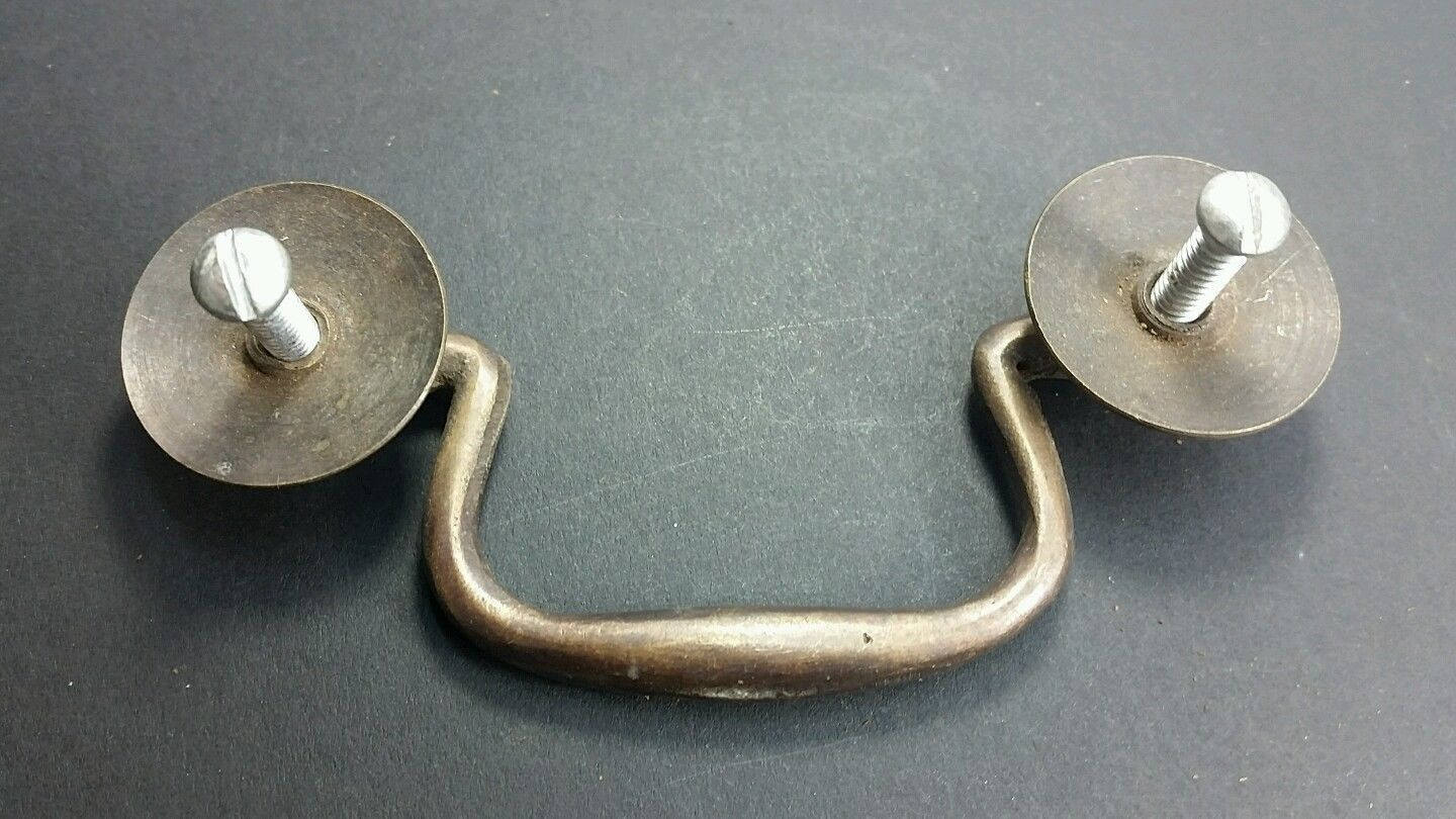 4 Antique Brass Swan Neck Bails Cabinet Drawer Pull handles w Bolts 3"cntr #H39