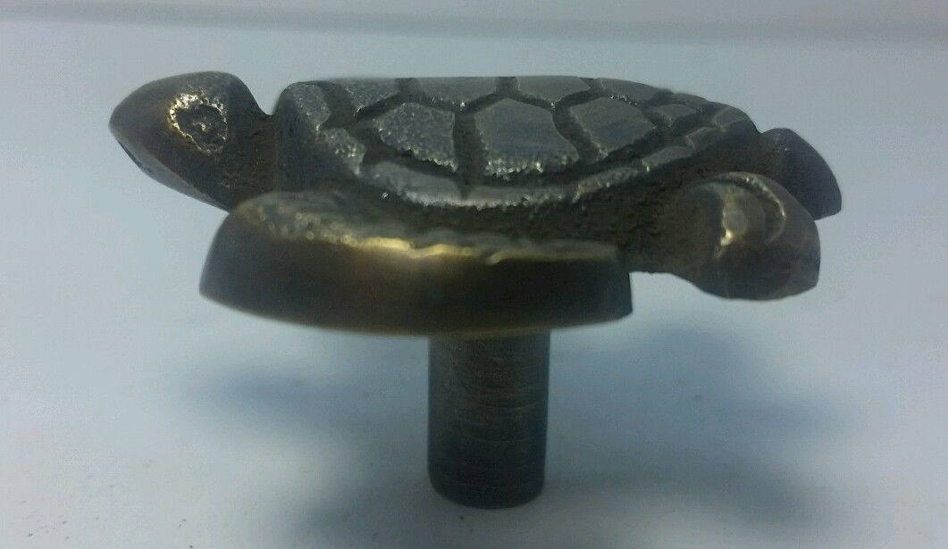 2 Sea Turtle Brass Knobs Ocean Beach Seaside Hardware 1 3/4" long #K10