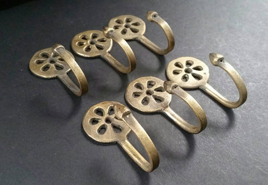 8 unique brass single Coat Towel Hooks Floral Daisy, Towel, Bathroom. Kitchen. Gift Idea 2 3/8" long #C5