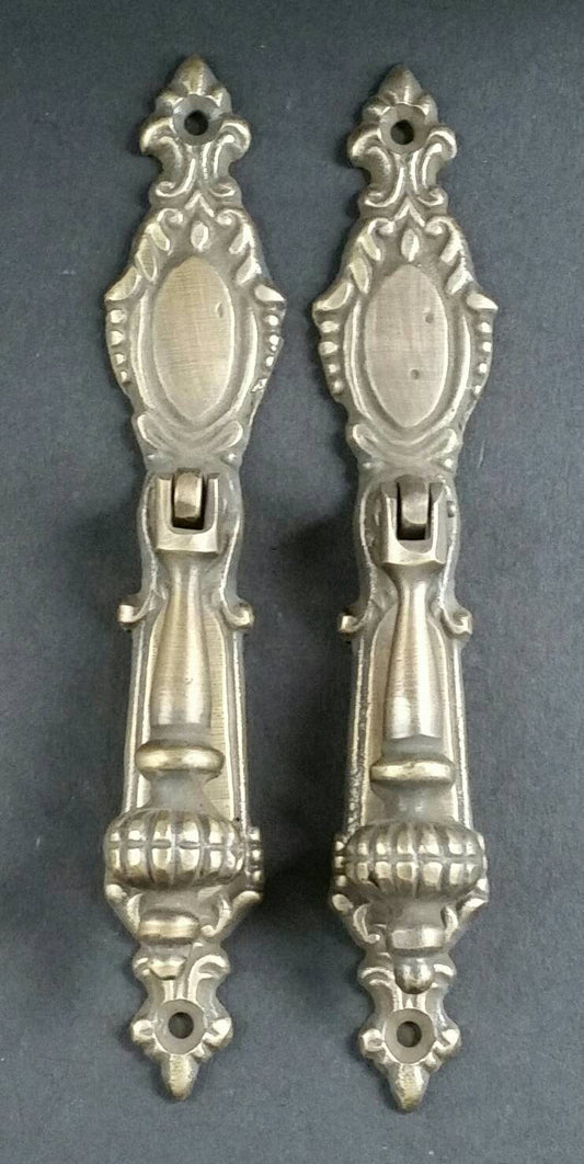 2 large solid brass ornate Teardrop Pendant Pull Handles decorative classical design 5 3/4" #H18