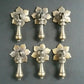 6 Antique Style Solid Brass Tear Drop Pendant Handles Pulls Knobs w. Bolts Floral Backplate #H4