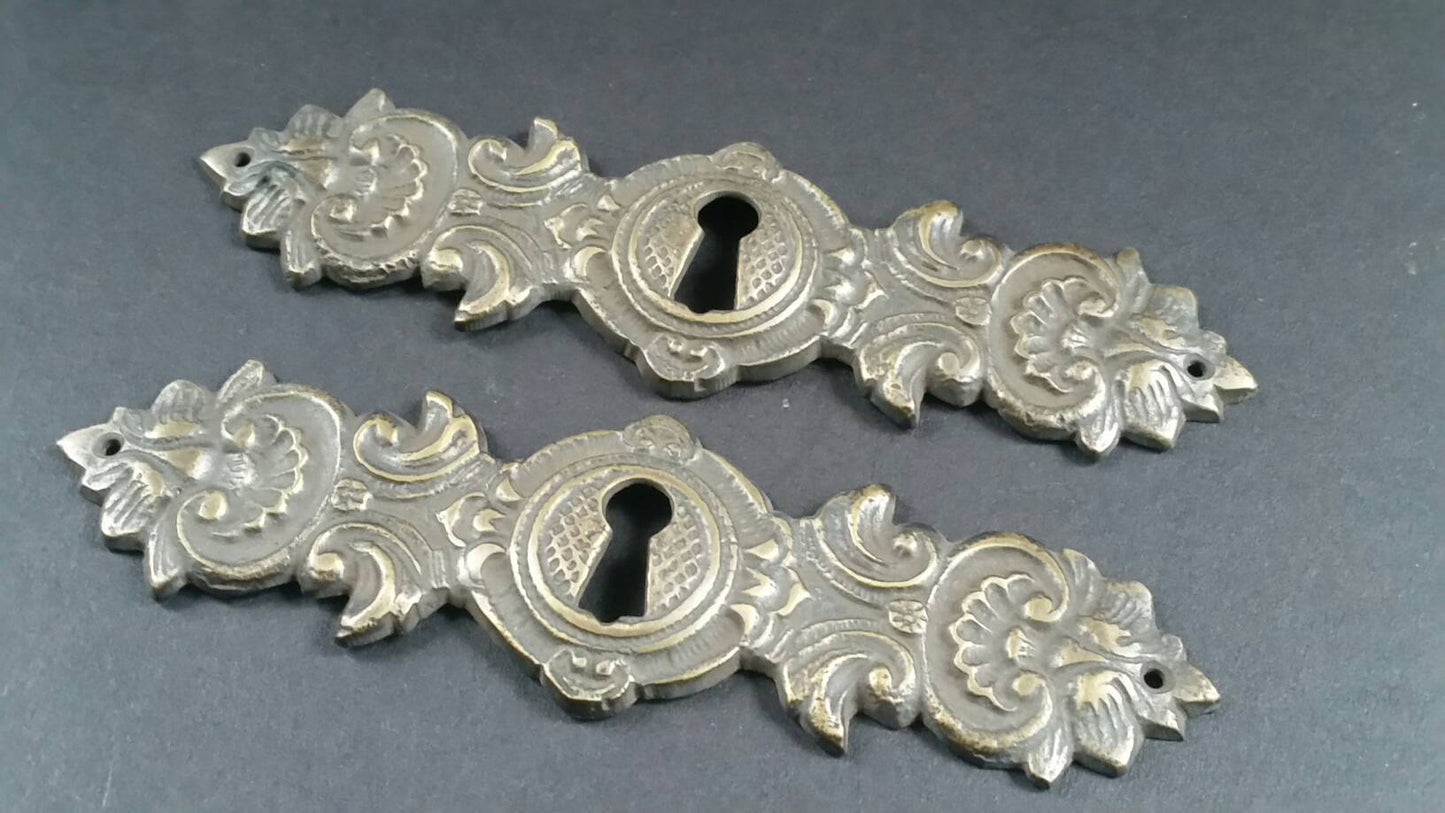 2 Antique French Brass Escutcheons, Ornate Keyhole Cover,Door, Louis XIV French Country #E16