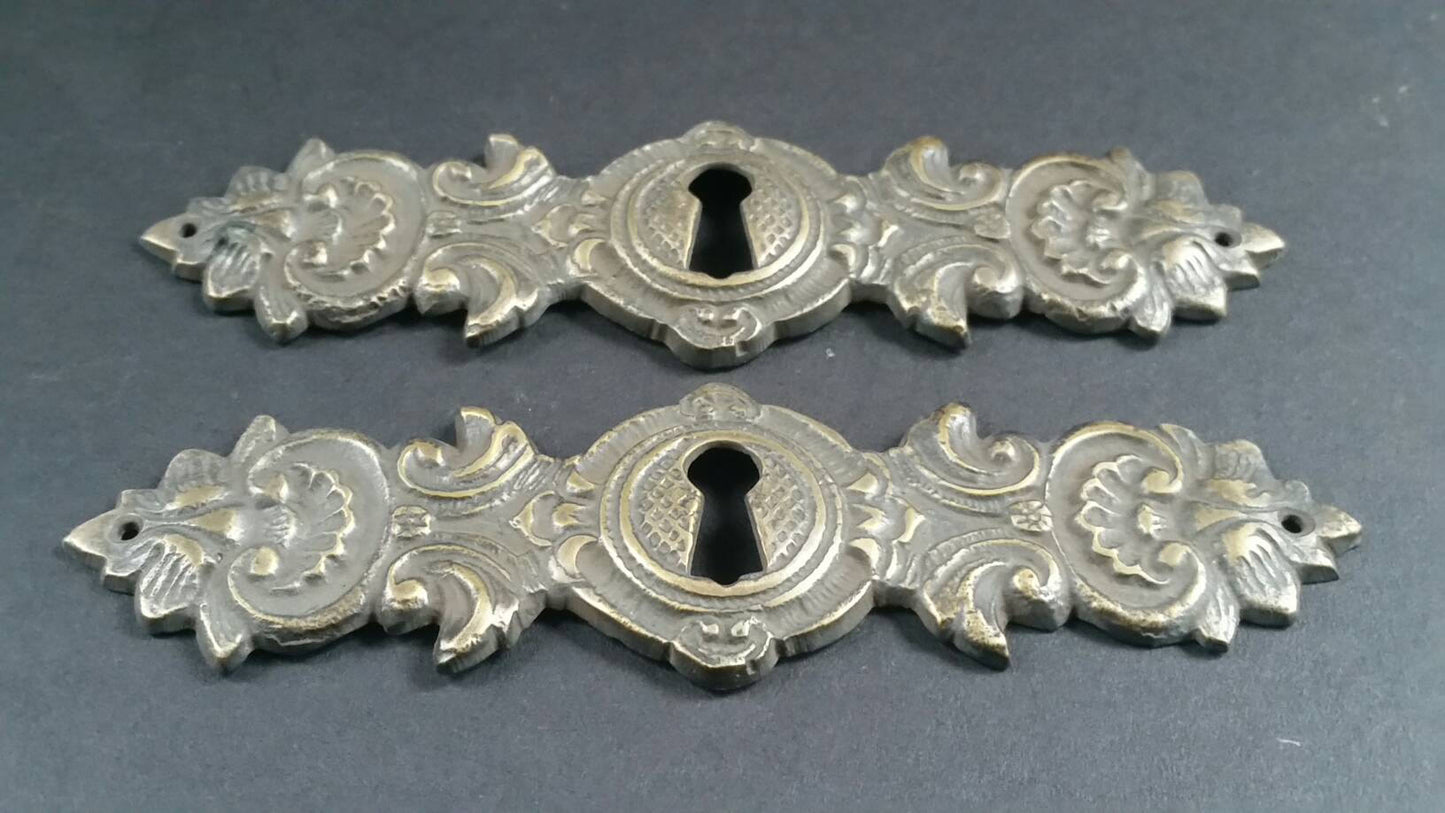 2 Antique French Brass Escutcheons, Ornate Keyhole Cover,Door, Louis XIV French Country #E16