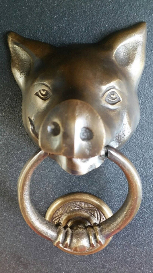 Unique Solid Brass Pig Head Door Knocker 6" #D4