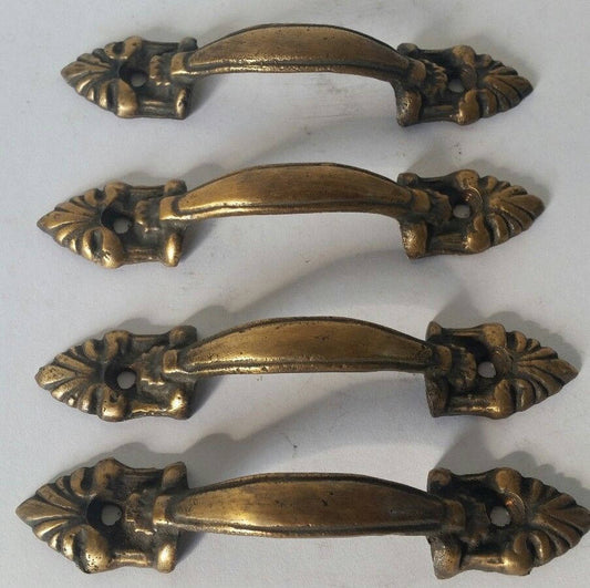 4 French Ornate Cabinet Drawer Pull Handles 4 3/8" solid brass #P4