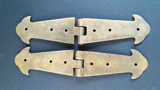 Salvage Antique Solid Brass Ornate Pair (2) Rustic Hinges Old Trunk Box , Cabinet Doors 6" long #X1
