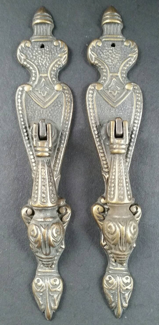 2 Handles, large decorative Brass teardrop pendant handles classic ornate design pulls #H19