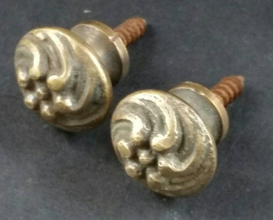 2 Solid Brass SMALL Floral Embossed Stacking Barrister Bookcase 5/8"dia Knobs drawer Pulls #K14