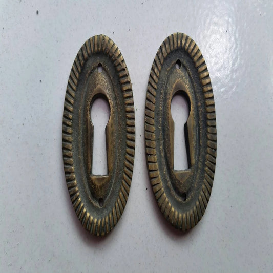 2 Antique Oval Brass Escutcheon  ,Fancy Keyhole Cover,Door Locks,Drawer,French Country #E18