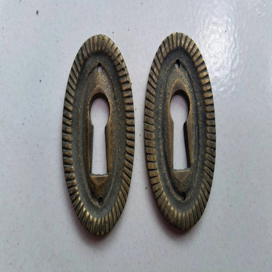 2 Antique Oval Brass Escutcheon ,Fancy Keyhole Cover,Door Locks,Drawer,French Country #E18