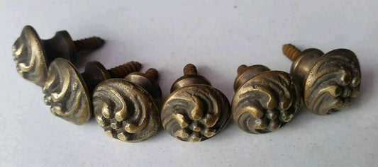 6 Solid Brass SMALL Floral Embossed Stacking Barrister Bookcase 5/8"dia Knobs drawer Pulls #K14