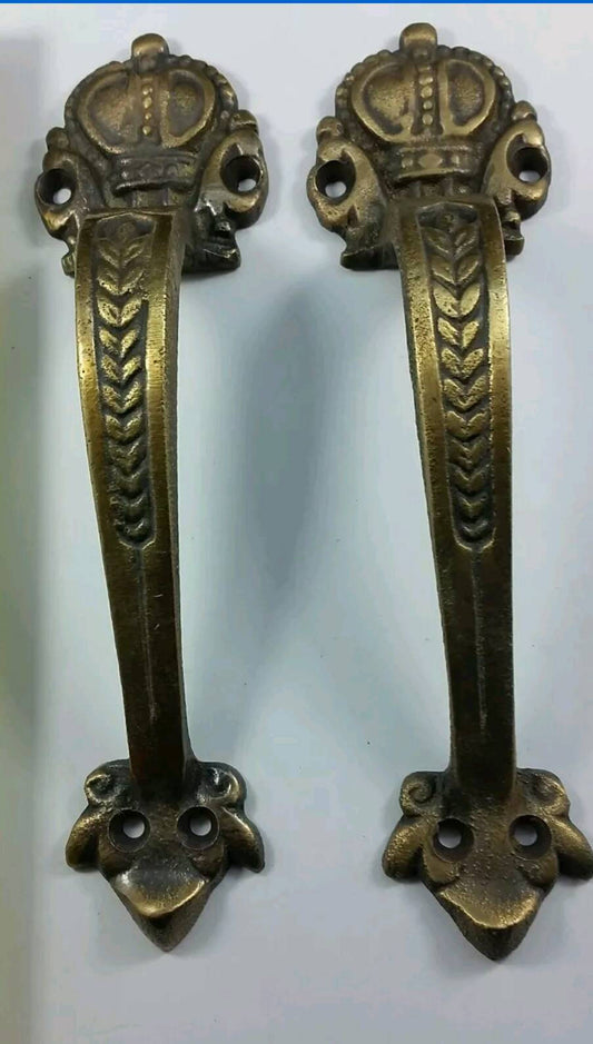 2 Solid Brass Antique Large Strong, Trunk, Door Handles 6-3/4" tall #P10
